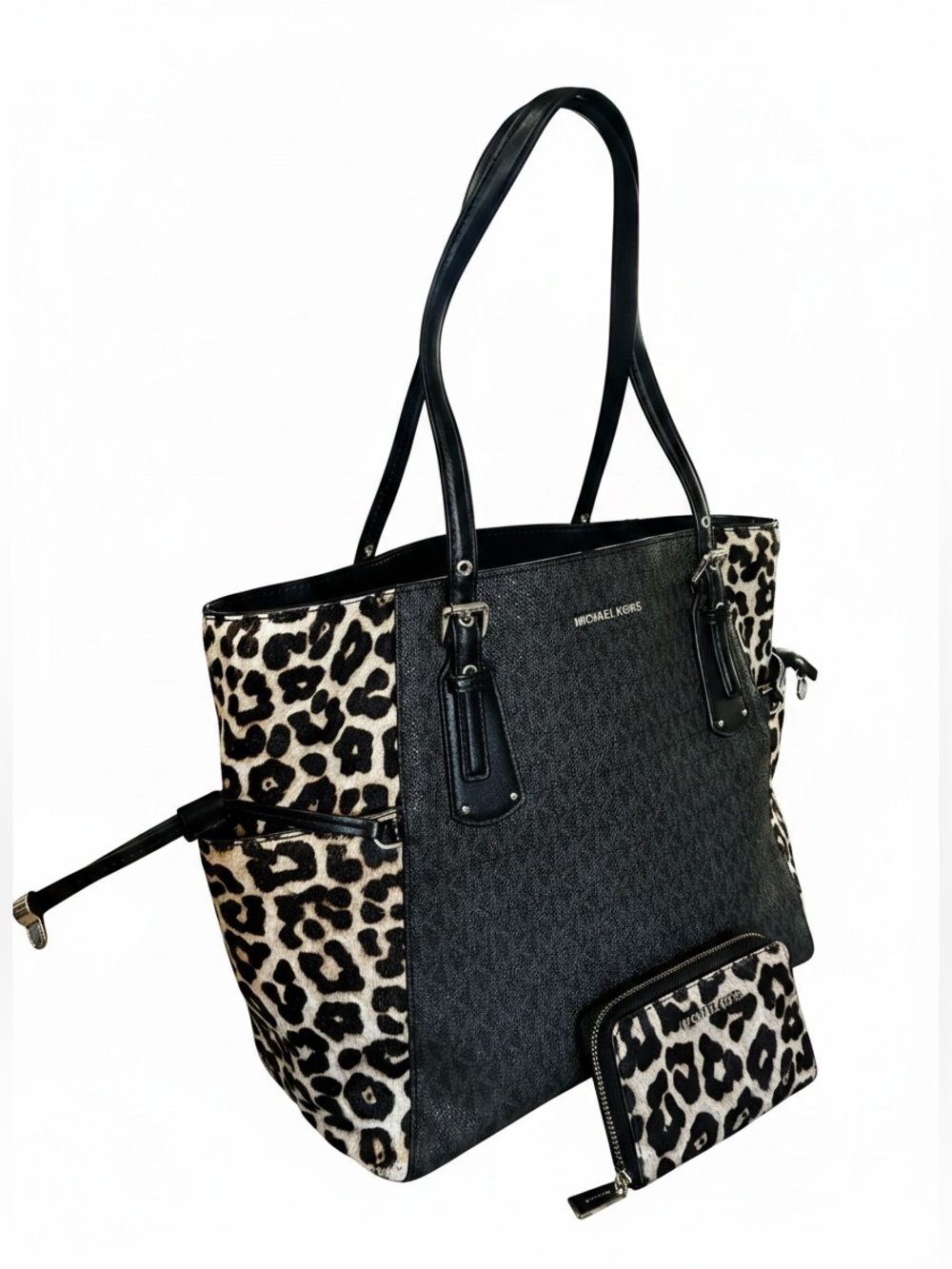 Michael Kors Black Tote with Leopard-Print Panels and Matching Wallet - Picture 8 of 11